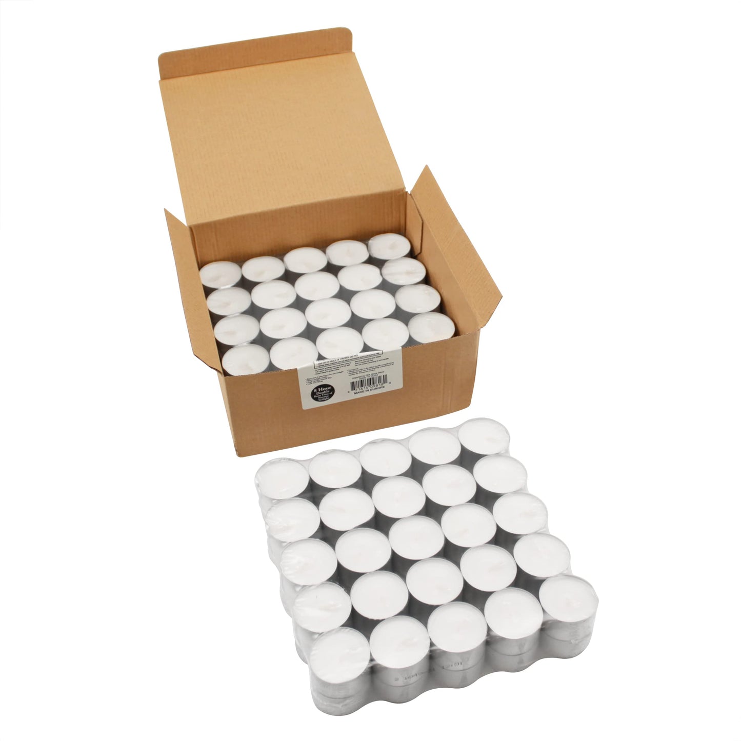 Stonebriar Unscented Tea Light Candles – 8 Hour Extended Burn Time, Smokeless Long-Lasting Wax Candles for Weddings, Holidays, Home Décor & Special Events, White, 100 Count