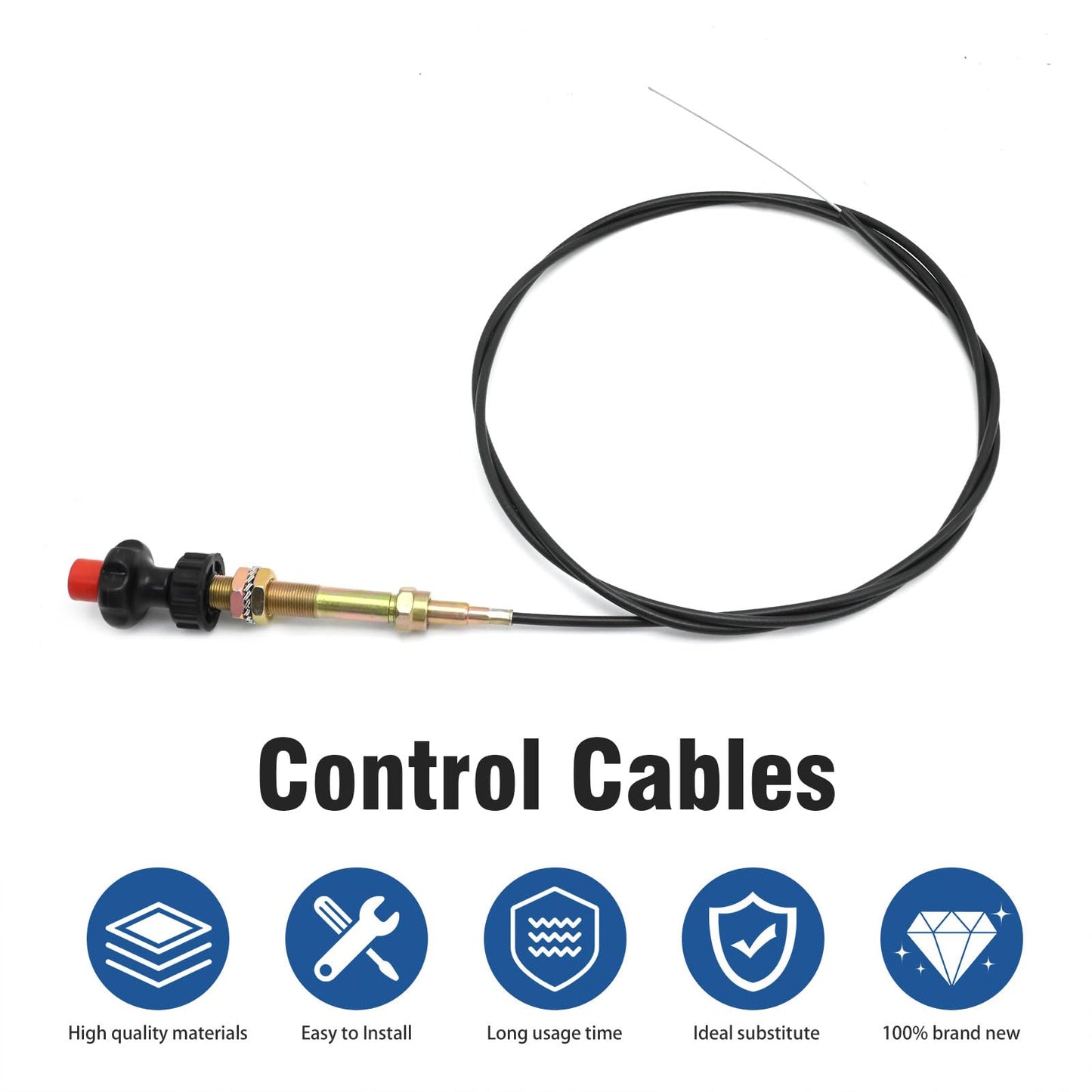 DUZFOREI 55204 1PC Control Cable, Locking Throttle Cable with 2-Inch Black Knob, 10 Feet Long, Suitable for Most Control Cables