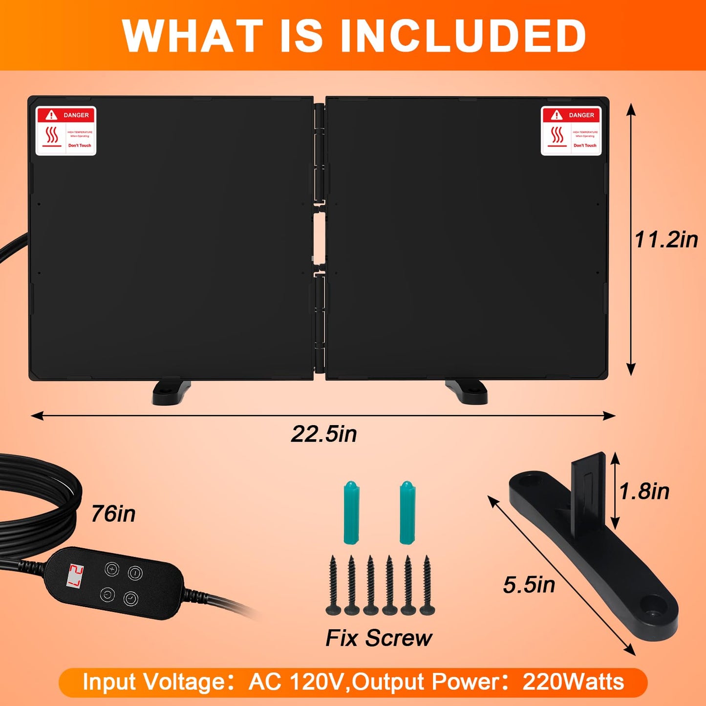 Chicken Coop Heater for Winter, Adjustable Temperature and Time Setting Chicken Heater for Inside Coop, 220W Radiant Heat Large Size Waterproof Chicken Coop Warmer for Outdoor Pet, 22.5'' X 11.2''