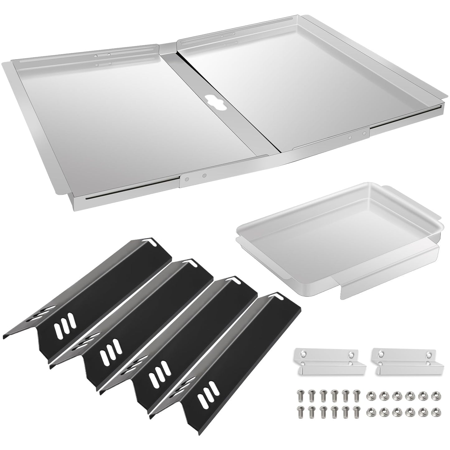 Criditpid Barbecue Replacement Parts for Dyna-Glo DGF493BNP, DGB494SPB, BBQ Grill Drip Pans Grease Tray & BBQ Heat Tent Plate Shields for Backyard Grill BY13-101-001-12, BY14-101-001-02, 4 Burner.