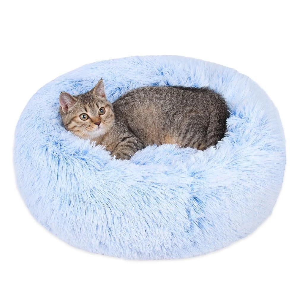 Cat Beds for Indoor Cats, Dog Beds for Small Dogs, Fluffy Plush Cat Bed Washable, Anti Anxiety Calming Dog Beds, Round Faux Fur Pet Bed up to 25lbs