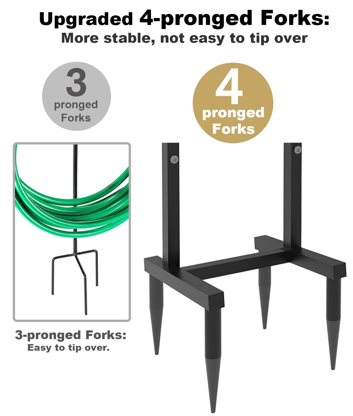 Artigarden Outdoor Garden Hose Holder Freestanding with Brass Faucet And 4 Spikes, Heavy Duty Metal Water Hose Reel Stand Hanger Rack Organizer Holds Storage 150ft Hose for Outside Yard Lawn, Black