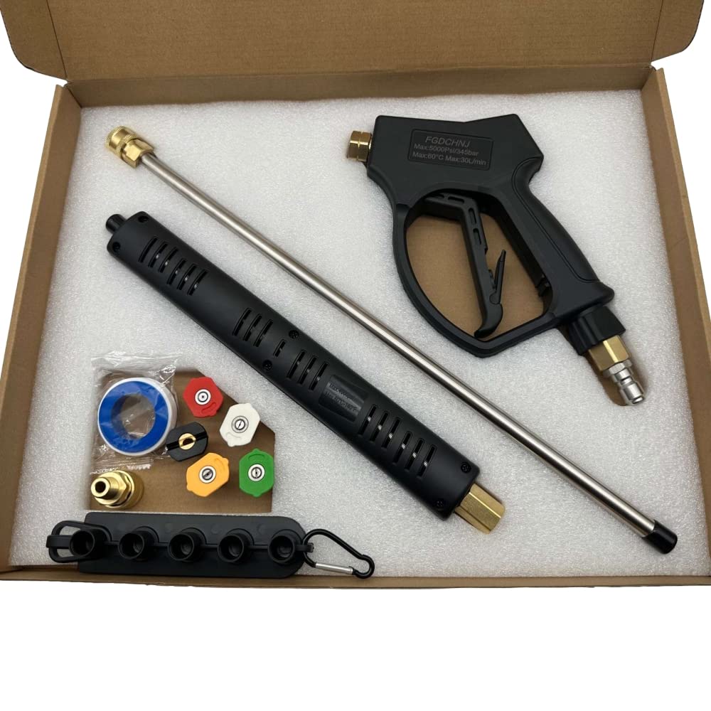 FGDCHNJ Pressure Washer Gun with Stainless Steel Extension Wand, 3/8" Swivel Quick Connector for Most Power Washer, MAX 5000PSI & 40Inch Long