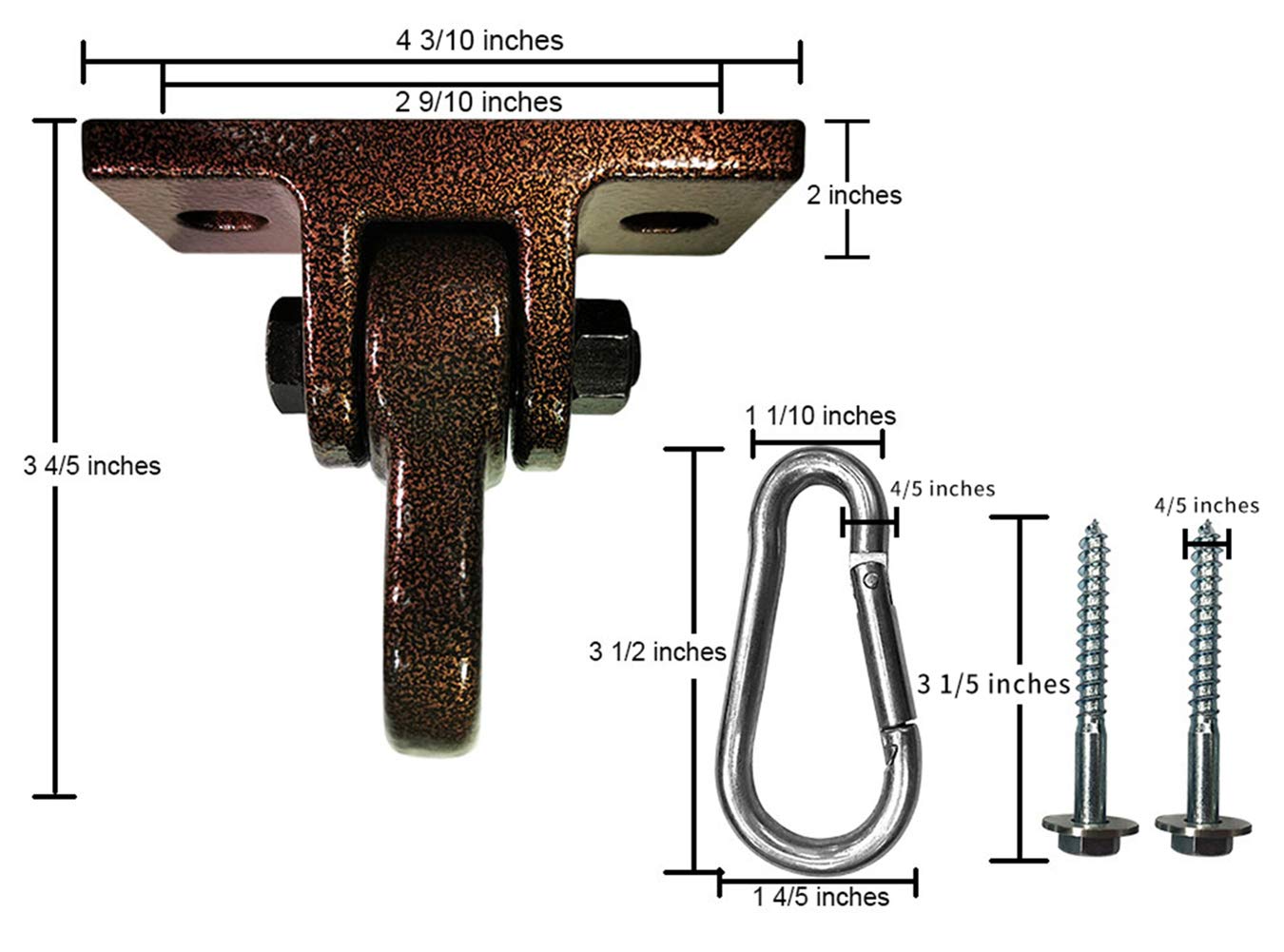 ABUSA Heavy Duty Bronze Swing Hangers Screws Bolts Included Over 5000 lb Capacity Playground Porch Yoga Seat Trapeze Wooden Sets Indoor Outdoor (4 Pack)