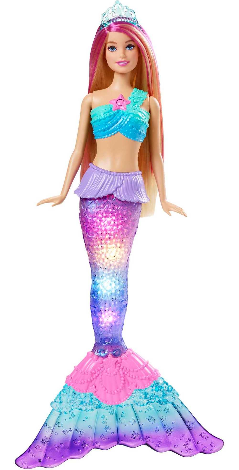 Barbie Mermaid Doll with Water-Activated Twinkle Light-Up Tail, Barbie Dreamtopia Mermaid Toys, Pink-Streaked Hair