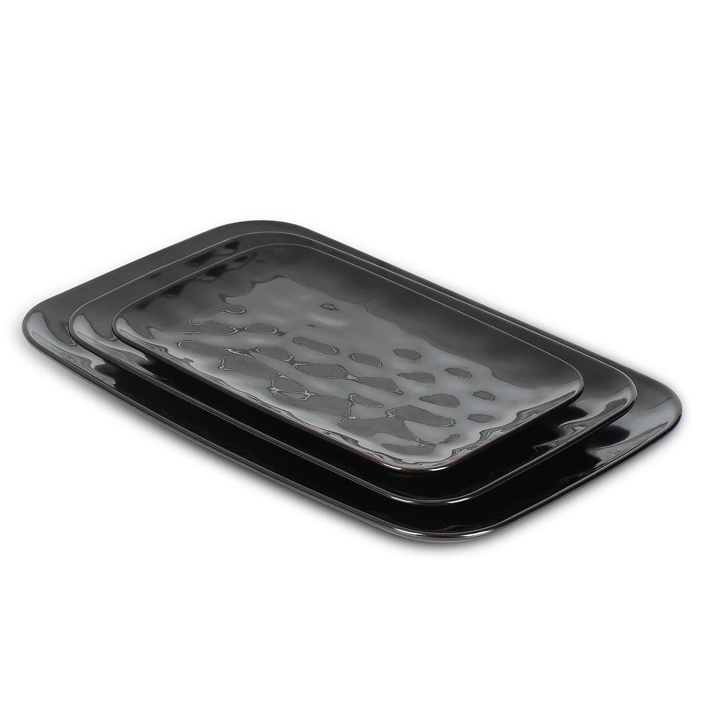 vicrays Ceramic Rectangle Serving Platters - 14" 12" 10" Porcelain Serving Trays Plates for Party BBQ Appetizers Sushi Dessert - Microwave Oven and Dishwasher Safe - Set of 3 Bright Black