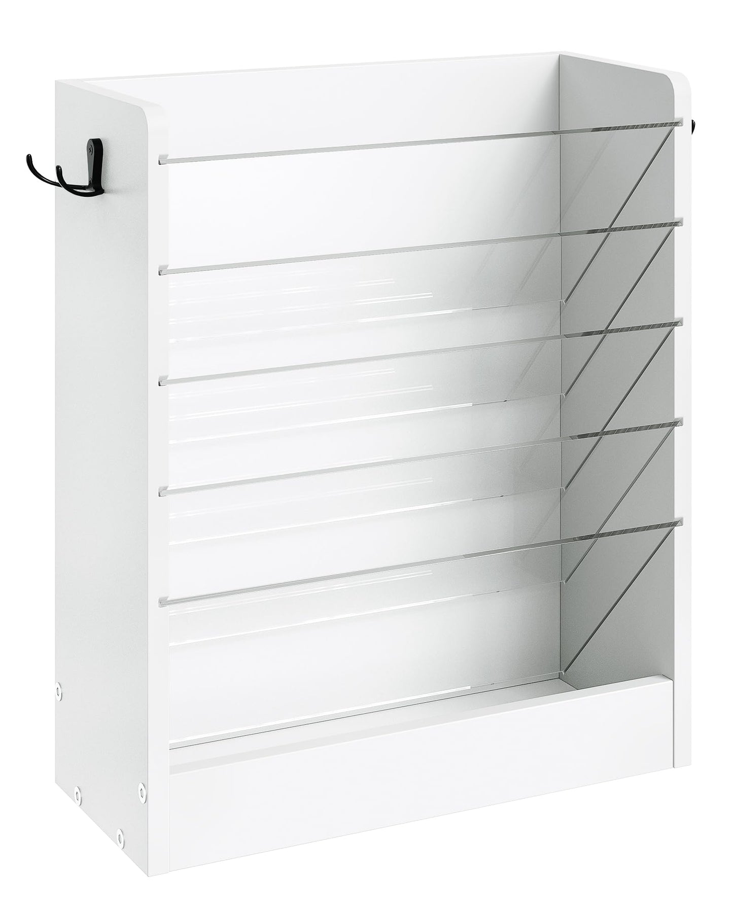 CHOEZON Wall File Holder, 6-Tier File Organizer, Office Supplies Storage Rack, Versatile Desktop Organizer, with Detachable Shelves, with Side Hooks, for Living Room, Study, Home Office, White MWJ02WB