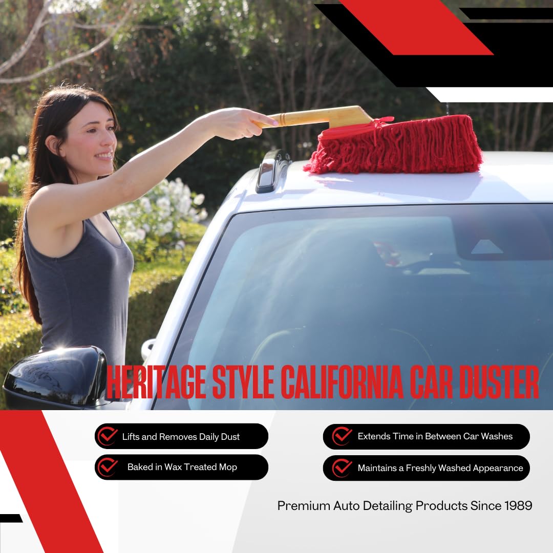 California Car Duster Heritage Edition Wood Handle and Cotton Mop 86242, Red