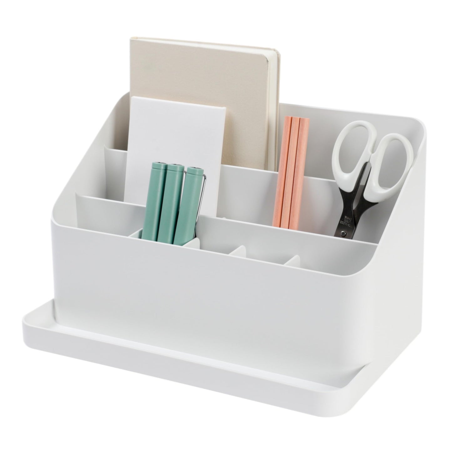 Blue Ginkgo Desk Organizer – Korean-Made Office Storage for Pens, Notes, Mail, and Supplies (White)