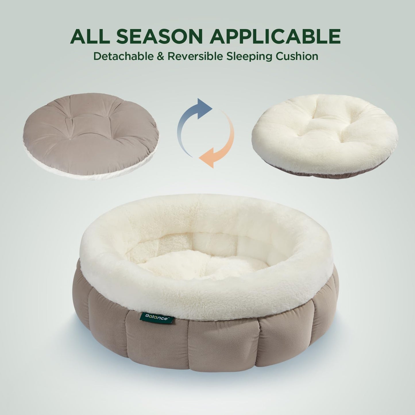 BALANCE Cat Beds for Indoor Cats, Washable Round Cat Bed, Cute Kitten Bed with Anti-Slip Bottom for Kitty and Puppy, 23 Inches, Goat