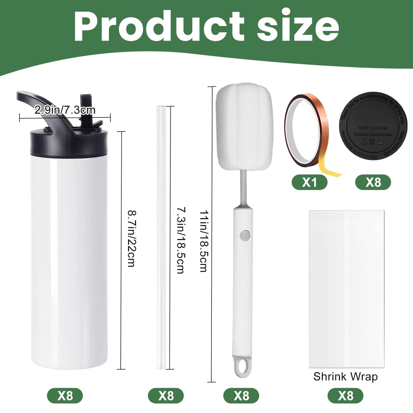 20oz Sublimation Cup Set for Cup Heat Press Machine, Cafultgo 8-Pack with Lid & Straw, Double Wall Insulated, Great for Travel & Outdoor (8)