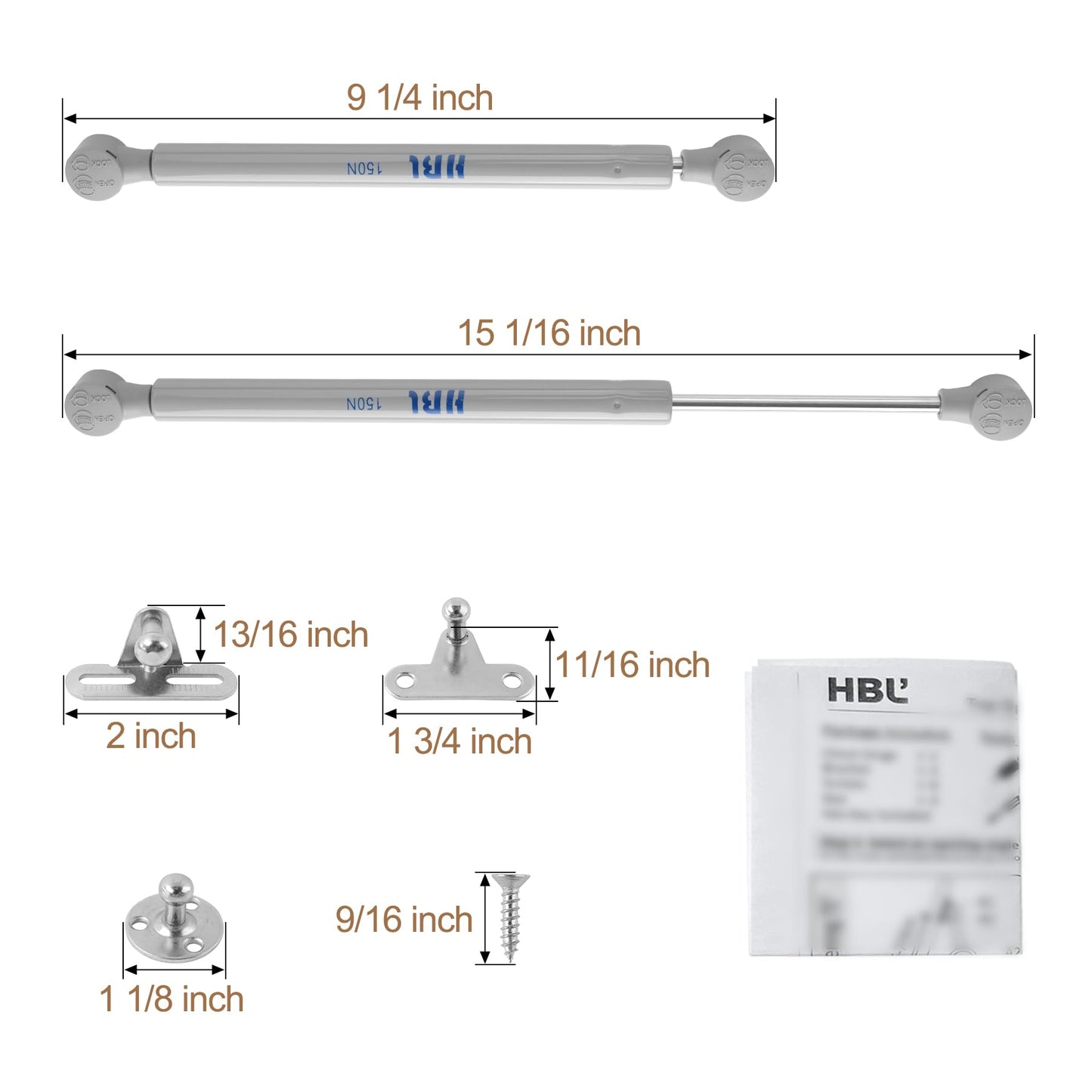 2 Pack Soft Close Toy Box Hinges for Heavy Curved, Round, Arched and Flat Lids - HBL' 150N Gas Strut Spring Hinges Safety Hinges to Slow Close, Also Works for Flat Lids.