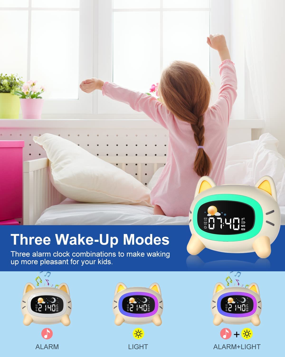 Uplayteck Kids Alarm Clock Ok to Wake and Grow Clock for Kids with 5 Adjustable Light and 4 Level Sounds Toddler Sleep Trainer for Boys and Girls Bedrooms