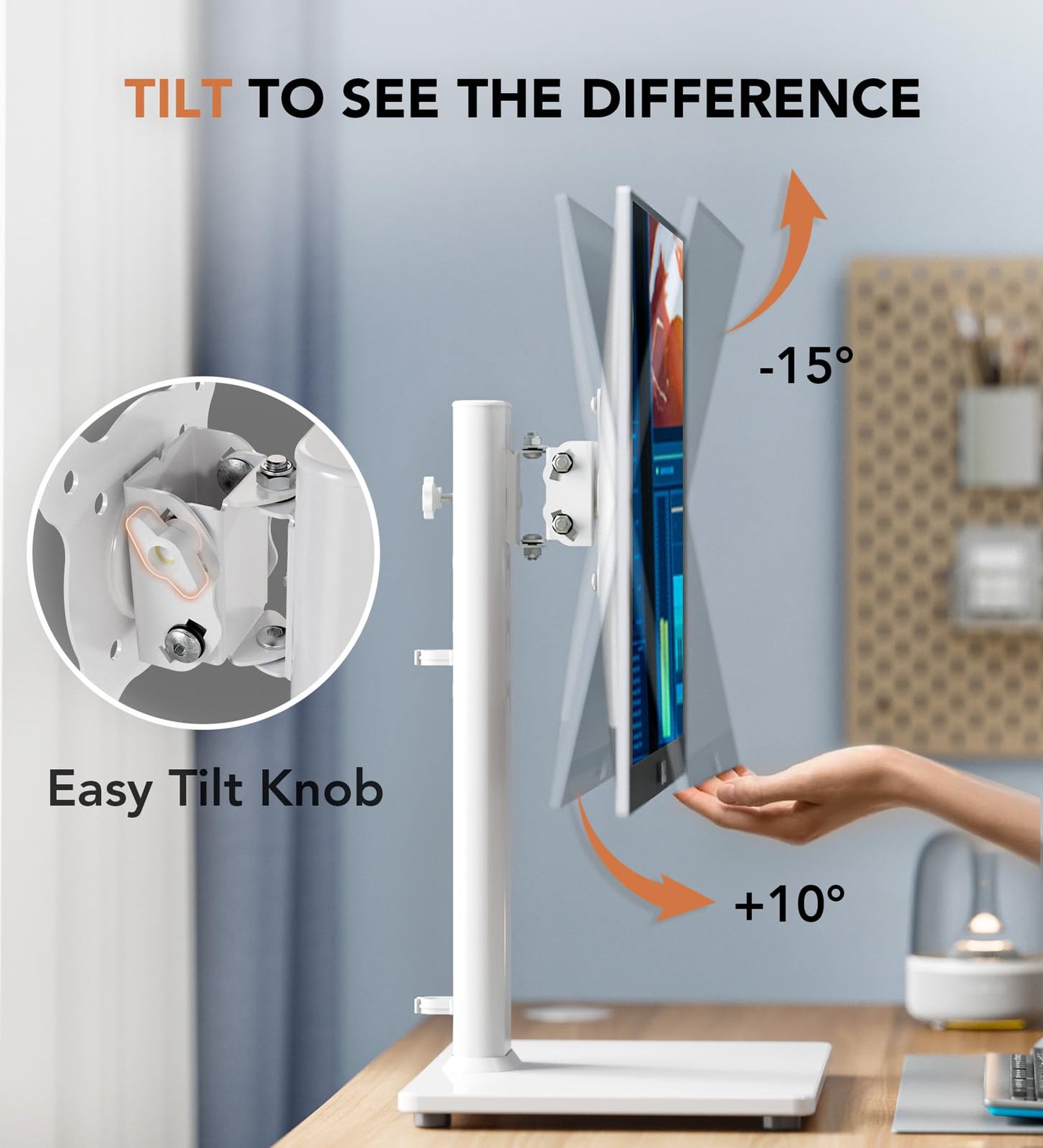 Single LCD Computer Monitor Free-Standing Desk Stand Riser for 13 inch to 32 inch Screen with Swivel, Height Adjustable, Rotation, Holds One (1) Screen up to 77Lbs(HT05W-001)