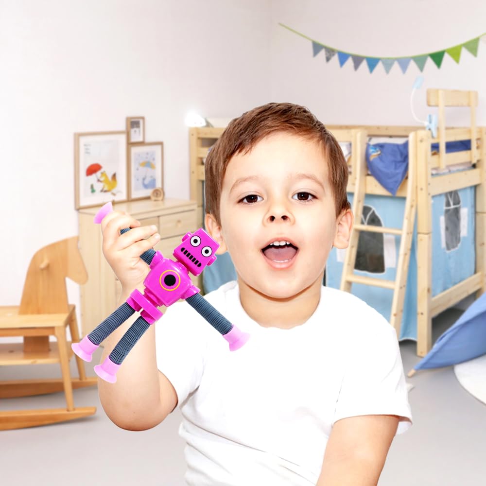 16 PCS Telescopic Suction Cup Robot Toy,Mini Robot Action Figure Bendable Fidget Travel Toy Gifts for Birthday Christmas Party Favors Shape Changing Pop Tubes ADHD Autism Sensory Toy Kids Boys Girls