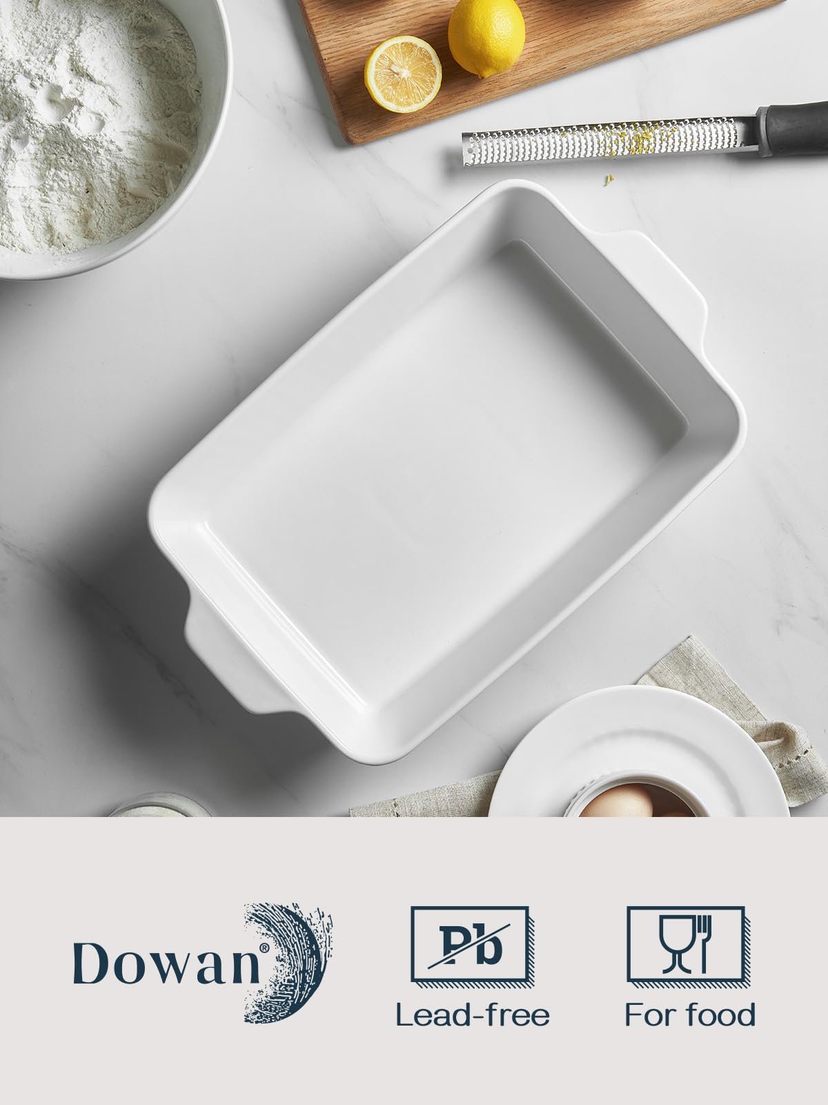 DOWAN Casserole Dish, 9x13 Ceramic Baking Dish, Large Lasagna Pan Deep for Oven, 4.2 Quarts Baking Pan with Handles, Oven Safe and Durable Bakeware for Lasagna, Home Decor, Wedding Gift, White