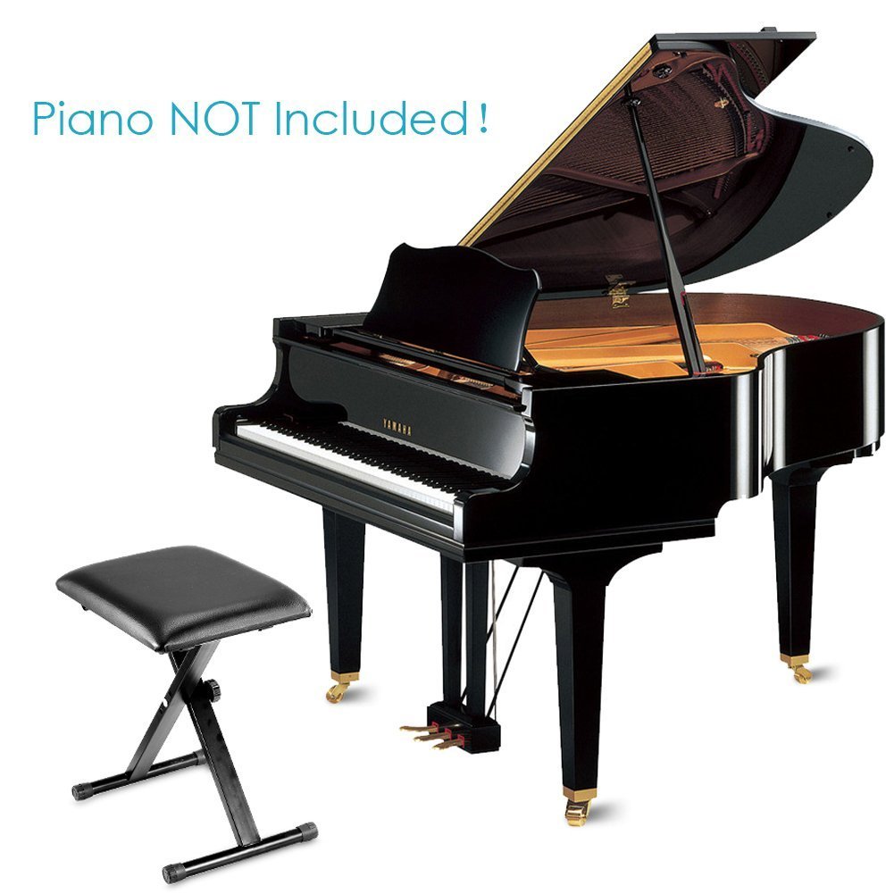 Kunova (TM) Piano Bench Stool 3-Position Height Adjustment(16.5"/17.5"/19.5", 42cm/45cm/50cm) Black Folding Super-Stable and Durable Padded Keyboard Bench with X-Style Iron Legs