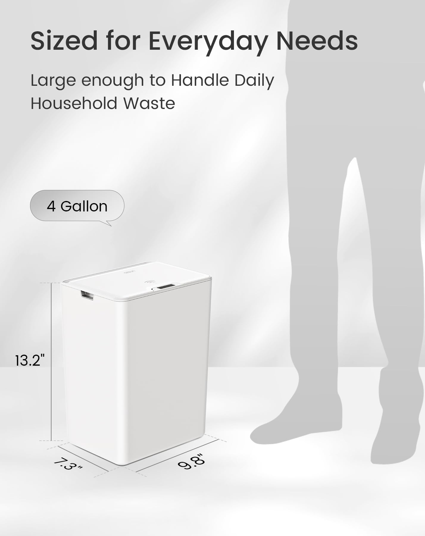 Cesun Automatic Bathroom Trash Can with Lid, 4 Gallon Touchless Motion Sensor Trash Can, Plastic Small Garbage Can, Smart White Waste Basket for Bathroom, Bedroom, Toilet, Office