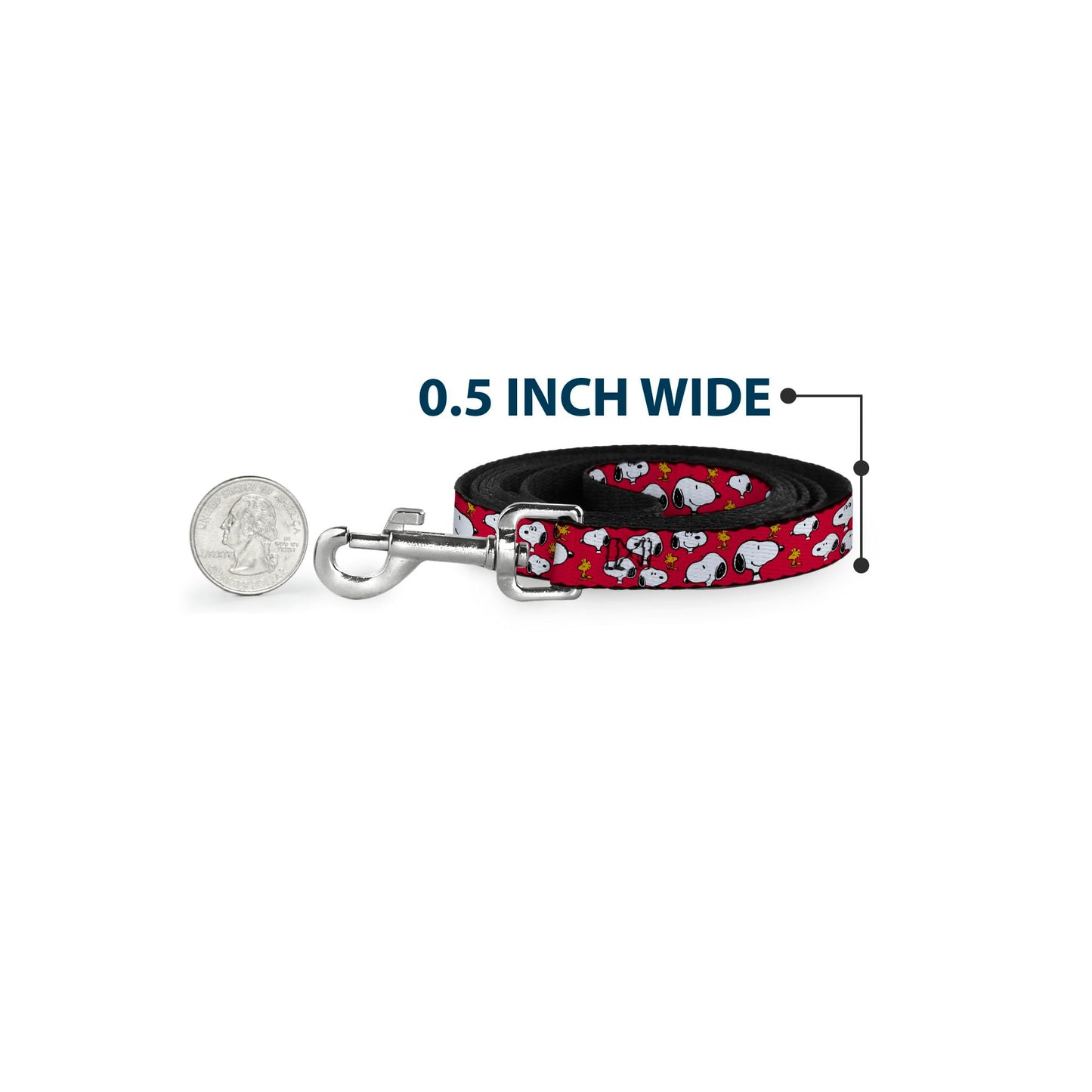 Peanuts Worldwide LLC Pet Leash, Dog Leash, Peanuts Snoopy and Woodstock Poses Scattered Red, 6 Feet Long 1.5 Inch Wide