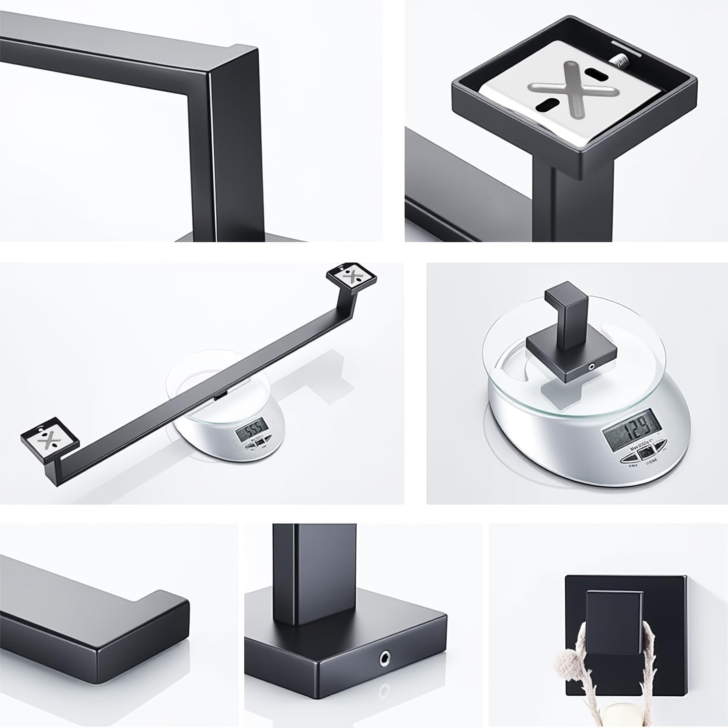 5-Piece Black Bathroom Hardware Accessories Set - 60cm/24inch Towel Bar, Toilet Paper Holder, 27cm Hand Towel Holder, 2 Wall Hooks, SUS304 Stainless Steel Bath Towel Bars Set, Screw-in Towel Racks Set