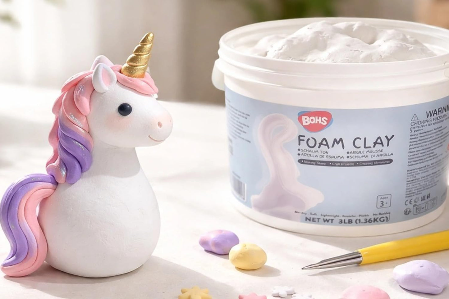 BOHS Foam Clay Pro - Air Dry,Soft, No Cracks, No Stains - for Arts & Crafts Project,Cosplay,Figurines - Easy Modeling, Sculpting, Molding- 1.36 kg (3 lbs) | White | Ages 3+