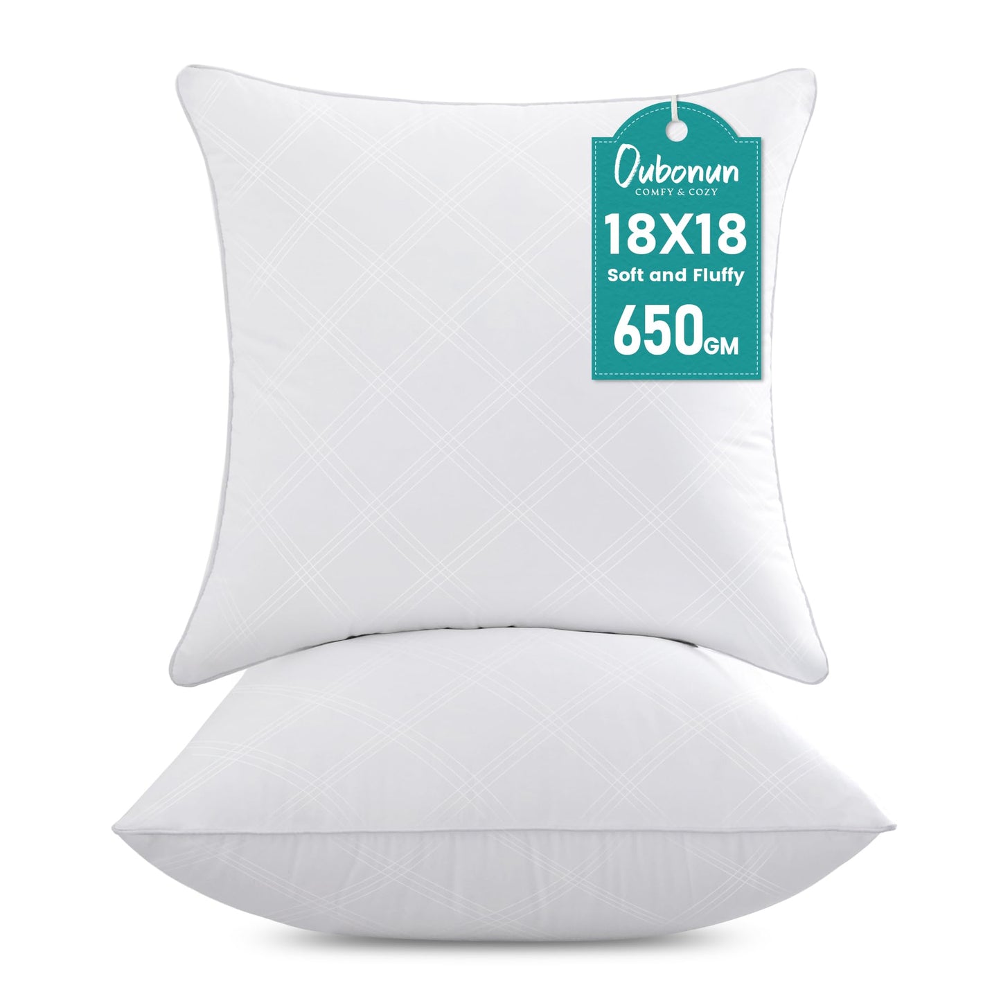 Oubonun 18x18 Inches Pack of 2 Throw Pillows Inserts, White Square Cushion Inner Soft Fluffy Plump Stuffer Pillows Inserts for Sofa Bed Couch