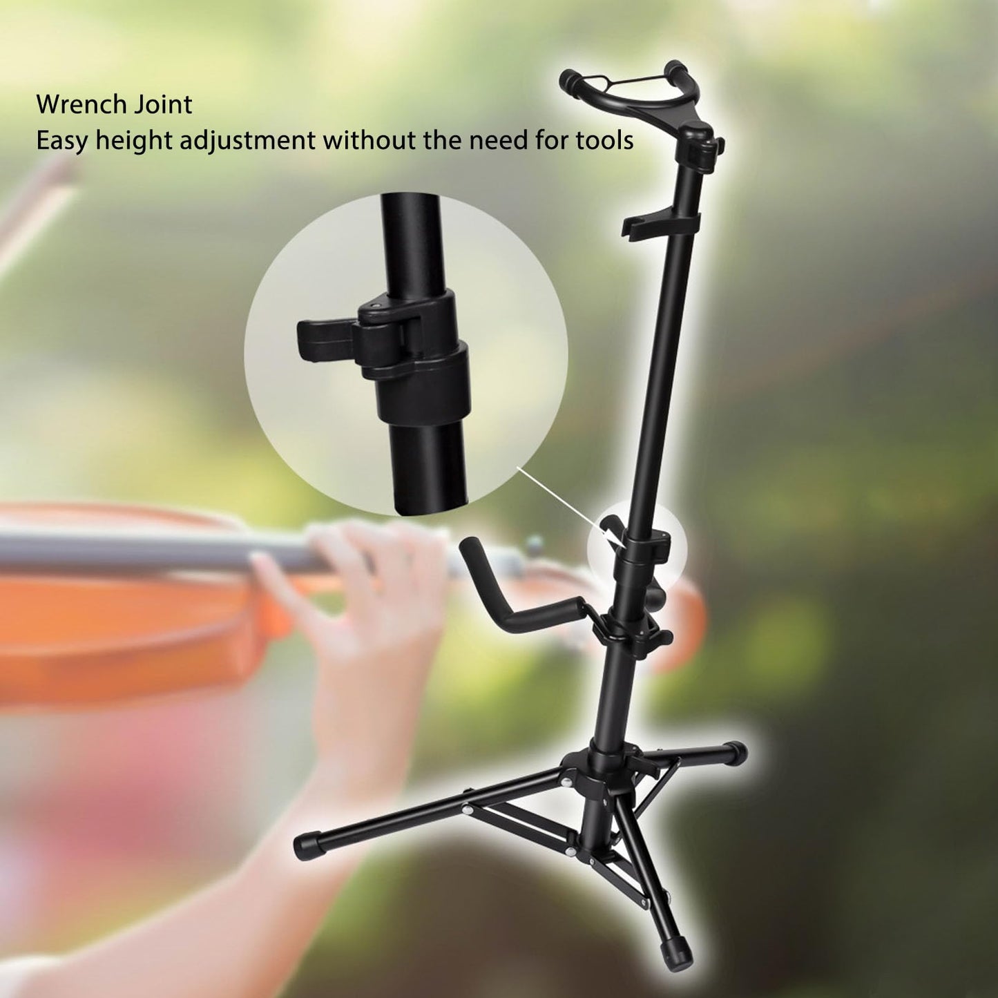 Violin Stand, Adjustable Height Violin Stand with Bow Holder, Aluminum Alloy Instrument Stand Ukulele Stand with Lock Buckle on the Top for Ukulele, Violin, Guitar