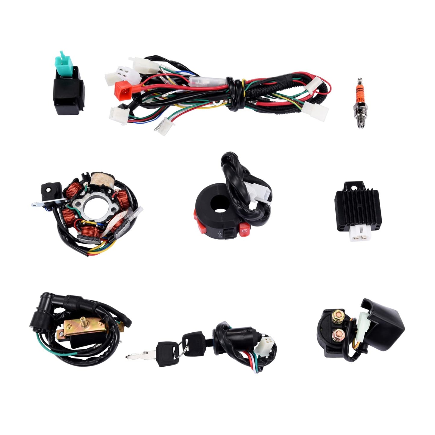 BTRLIACY Complete Electrics Stator Coil CDI Wiring Harness Spark Plug Quad Wire Harness Set for 50cc 70cc 90cc 110cc 4 Stroke ATV Bike Buggy