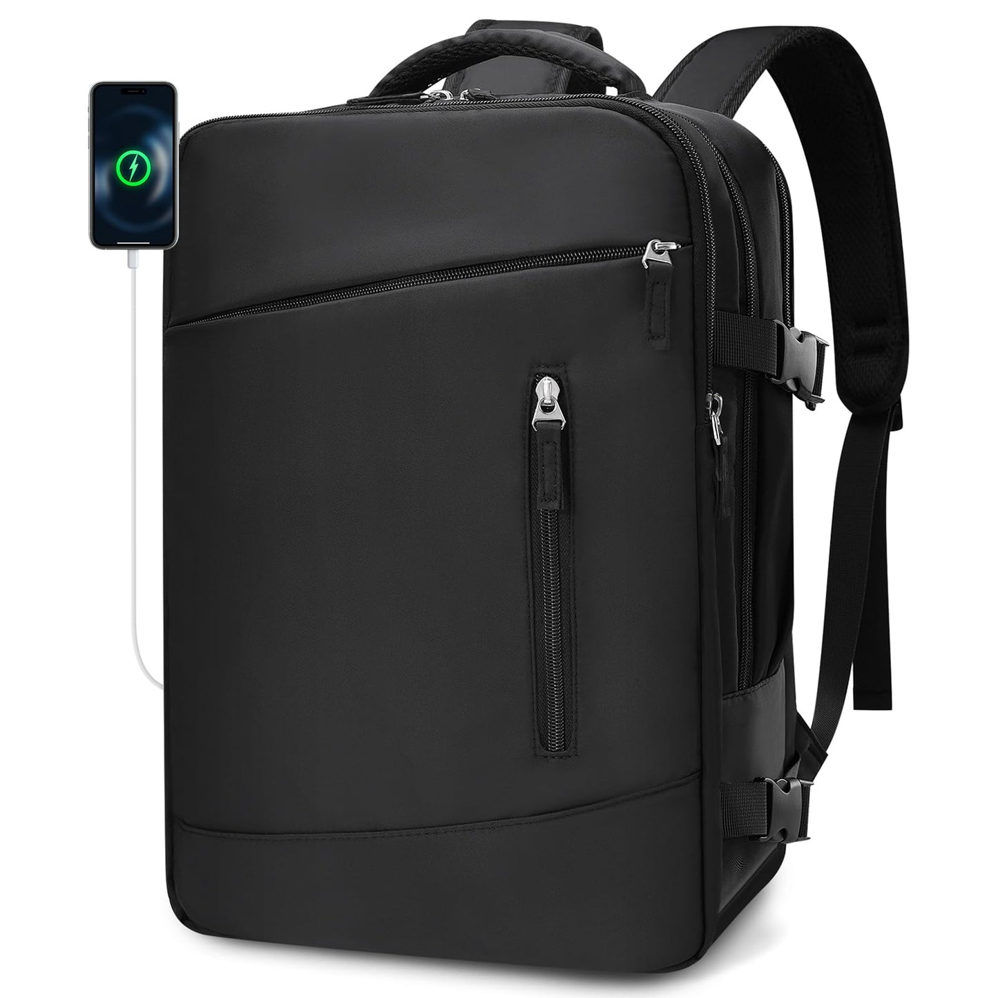 BAGZY 6x13x17 inch Personal Item Bag Carry On Luggage for Airplanes Waterproof Underseat Travel Laptop Backpack with Shoe Compartment Flight Approved for Work,Travel,Weekend Black