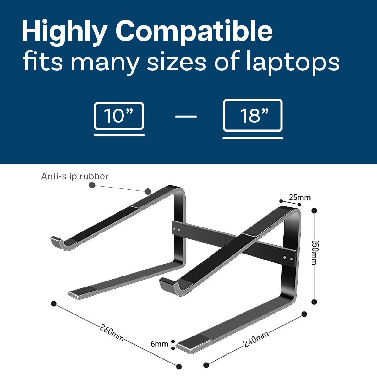 MMOBIEL Laptop Stand Tall - Riser 10 to 18 inches - Ventilated Laptop Holder Universal - Stand for Desk Compatible with MacBook, Notebook, ASUS and More - Incl. Tools - Black Aluminum