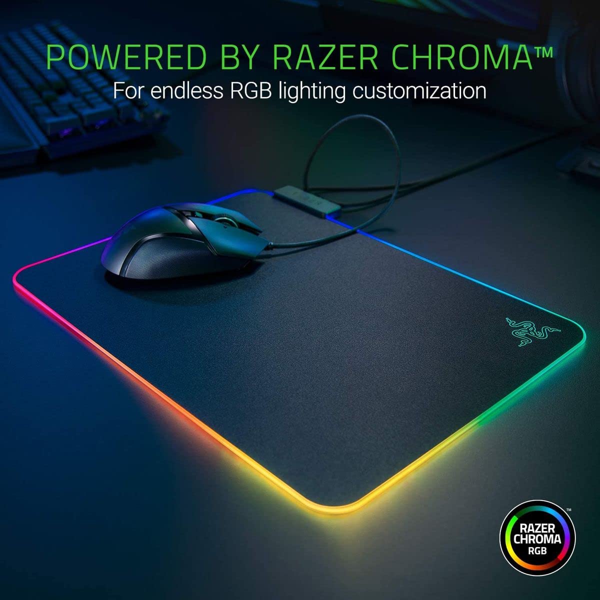 Razer Firefly Hard V2 RGB Gaming Mousepad: Customizable Chroma Lighting - Built-in Cable Management - Balanced Control & Speed - Non-Slip Rubber Base