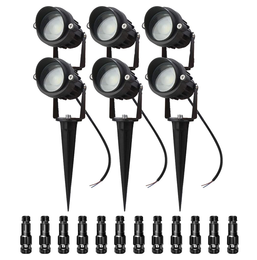 LAVAED 10W LED Landscape Lights 12V Outdoor Spotlight with Connectors Low Voltage Landscape Lighting Warm White Waterproof Yard Uplight(6 Pack)