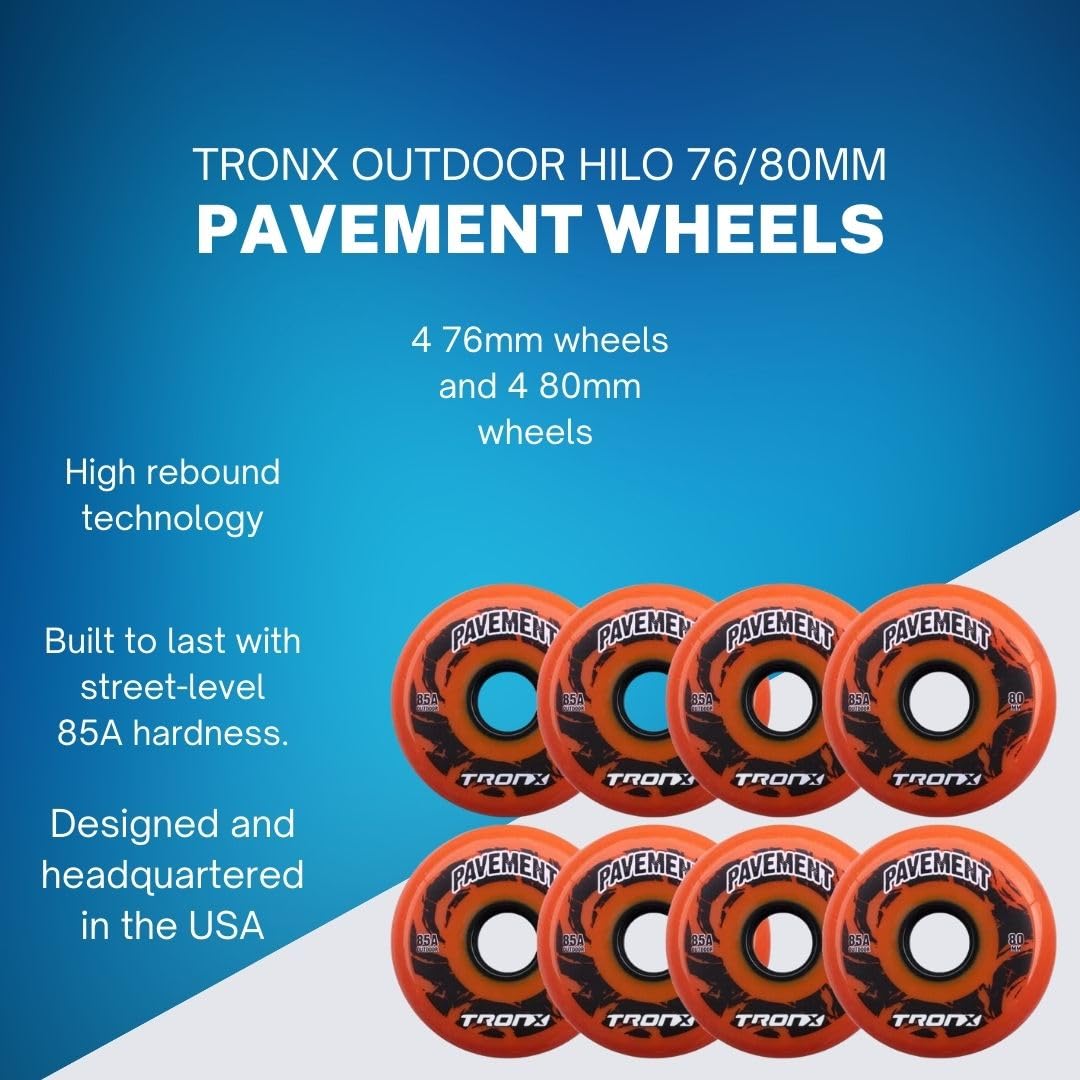 TronX Outdoor Pavement Asphalt Hilo 4-76MM/4-80MM 85A Inline Roller Hockey Wheels 8 Pack