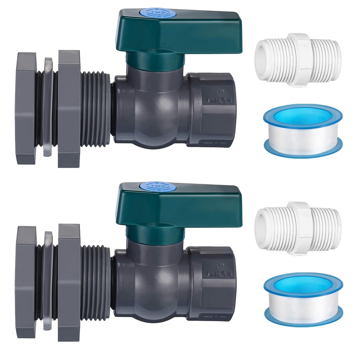 4pcs 3/4 Inch Rain Barrel Valve PVC Garden Faucet Connector Kit with Bulkhead Fitting and Hose Adapter, Rain Barrel Spigot Kit Rain Barrel Diverter Kit for Water Tanks, Aquariums,Pools, (4)