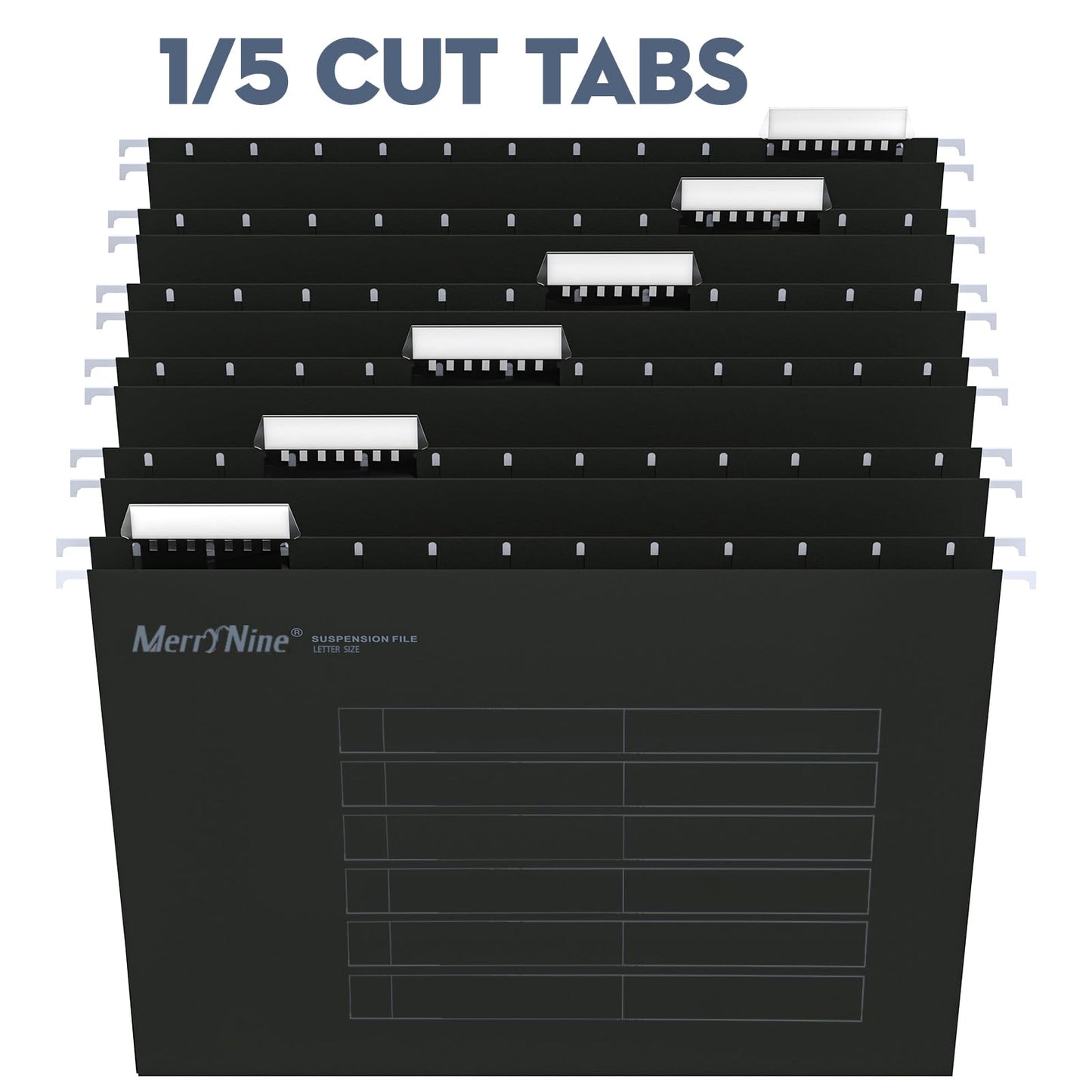 Merrynine 36pcs Black Hanging File Folders Letter Size, File Folders for Filing Cabinet with 1/5-cut Adjustable Tabs and Inserts