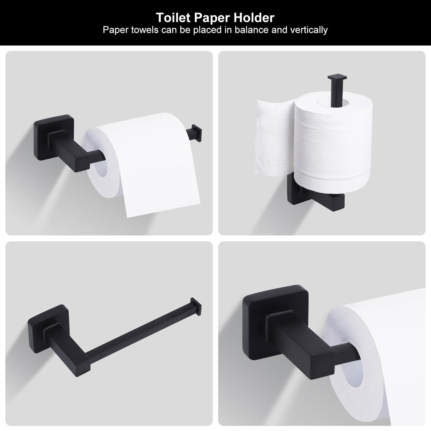 Ntipox 5 Pieces Matte Black Bathroom Hardware Accessories Set,23.6 Hand Towel Bar Set Black, Toilet Paper Holder, Towel Ring,Towel Rack Set Matte Black for Bathroom