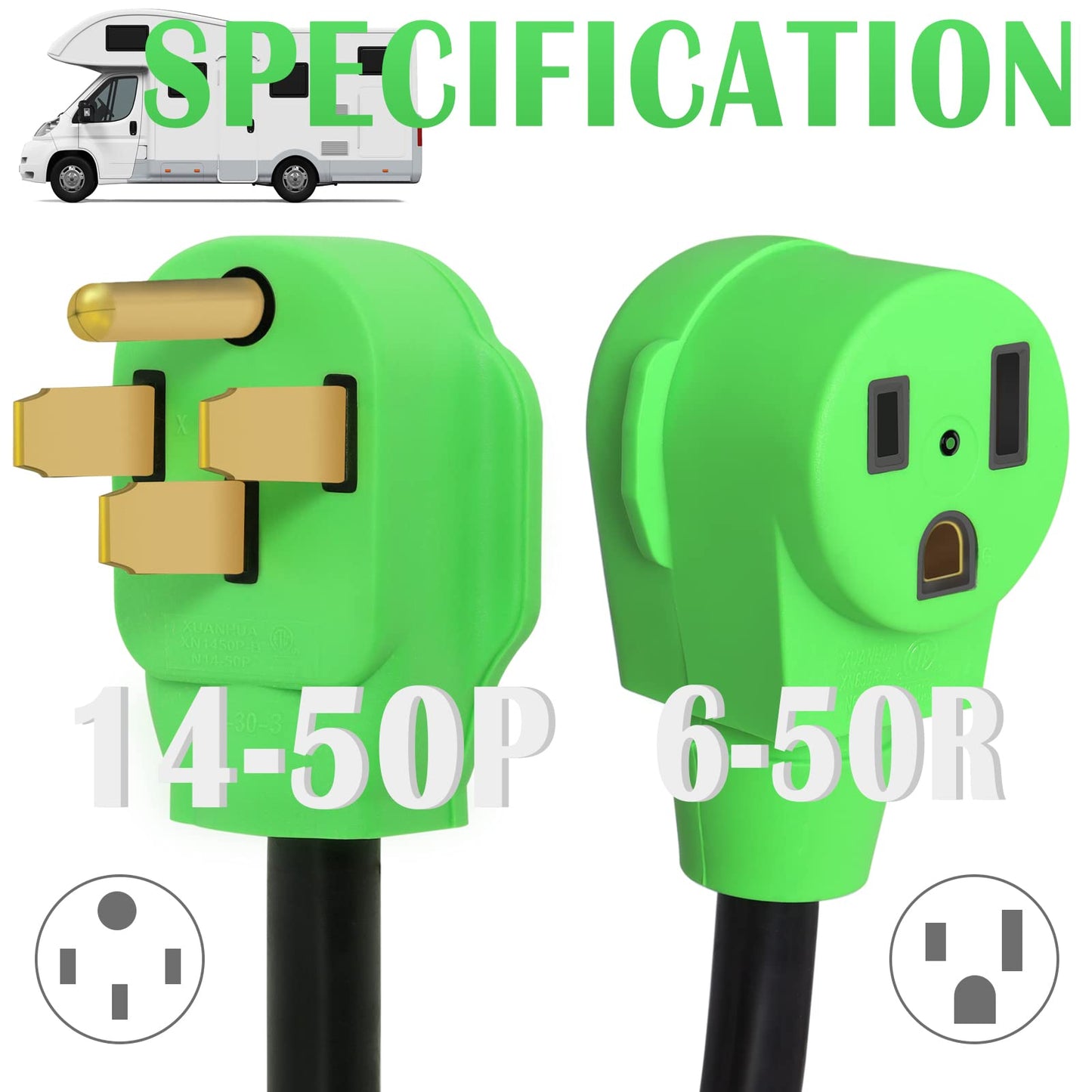 50 Amp Welder Adapter Plug 12 Inch, NEMA 14-50P to 6-50R 250V Welder Adapter,4 Prong to 3 Prong,Heavy Duty Generator Welder Plug Outlet Adapter Power STW XN1450P-A/XN650R-A,Green