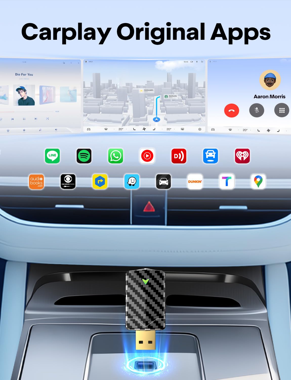 2025 Wireless CarPlay Adapter for iPhone, Mini Android Auto Adapter Converts Factory Wired to Wireless, Plug & Play, No Delay, Stable Connection Car Play Dongle for iOS 10+ / Android 11+