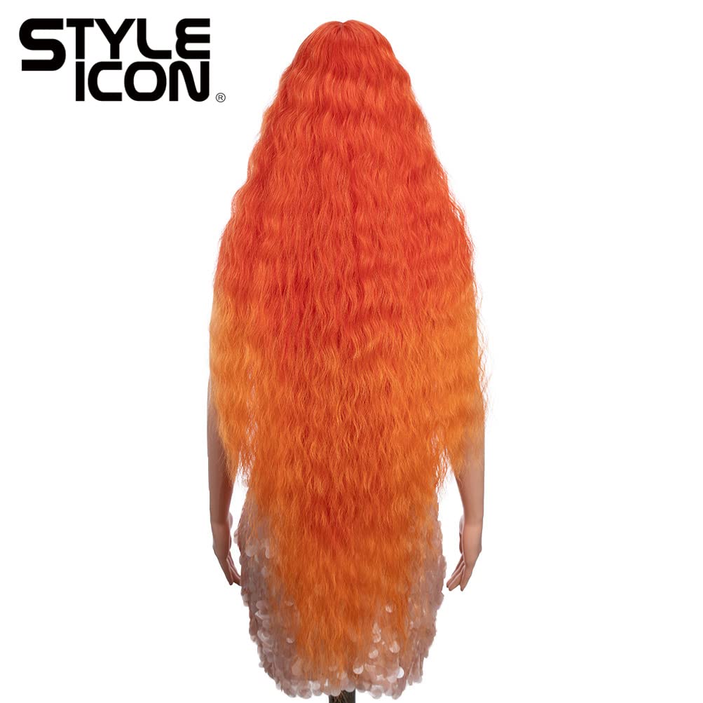 Style Icon 41" Lace Front Wigs Long Wavy Synthetic Wigs with Baby Hair Half Hand Tied 130% Density Wigs (41", T-RED/ORANGE)
