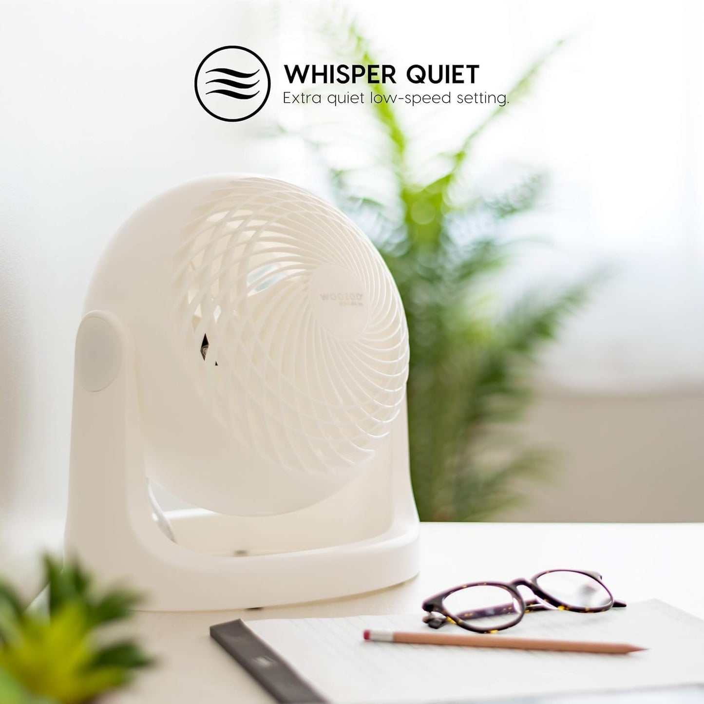 IRIS USA WOOZOO Desk Fan, Oscillating Table Air Circulator, 3 Speeds, 52ft Max Air Distance, 10 Inches, 360° Adjustable Tilt, 30 db Low Noise, Fan for Bedroom, Office, Dorm, Medium, White