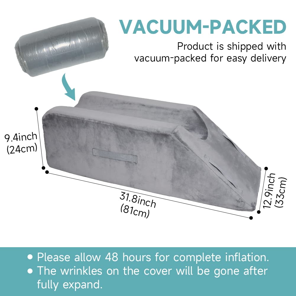 Leg Elevation Wedge Support Pillow with Handles After Surgery, Injury, for Knee, Ankle Support, Reduces Swelling (Single Leg)