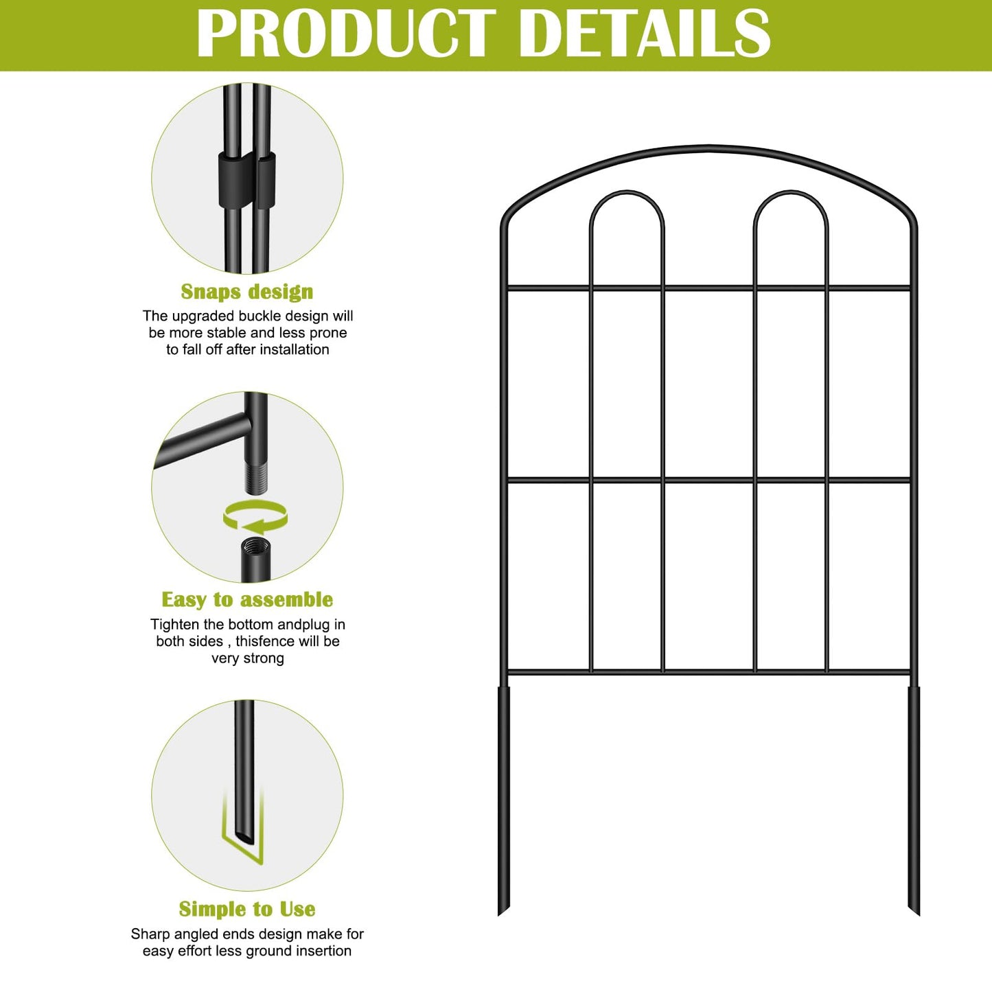 Decorative Garden Fencing 19 Pack, 24in (H) x 20ft (L) Rustproof Metal Wire Panel Border Animal Barrier for Dog, Outdoor Rustproof Metal No Dig Fencing Border for Yard Patio Flower Bed.（Green）