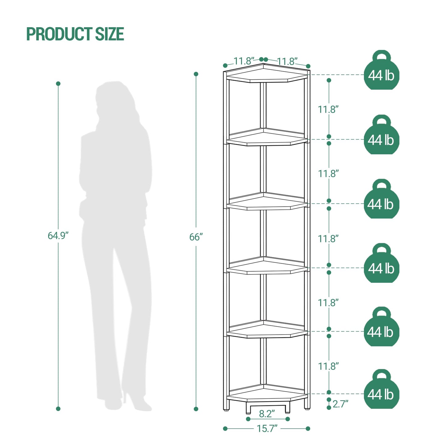 Hzuaneri Corner Shelf Stand, Corner Bookshelf, Storage Standing Shelf Unit with Metal Frame, Plant Stand, Corner Bookcase for Living Room, Home Office, Bedroom, 6-Tier Greige CS06005B