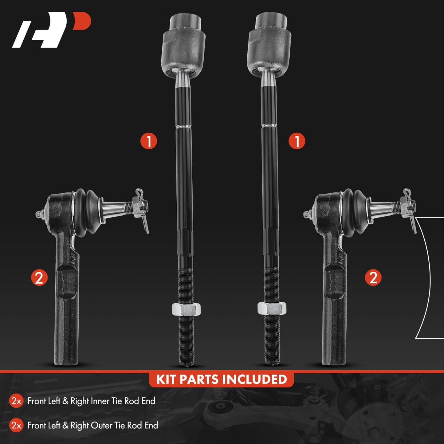 A-Premium 4Pcs Front Inner and Outer Tie Rod End Complete Kit, Compatible with Chevrolet Malibu 2004-2012, Saturn Aura 2007-2009, Pontiac G6 2005-2010