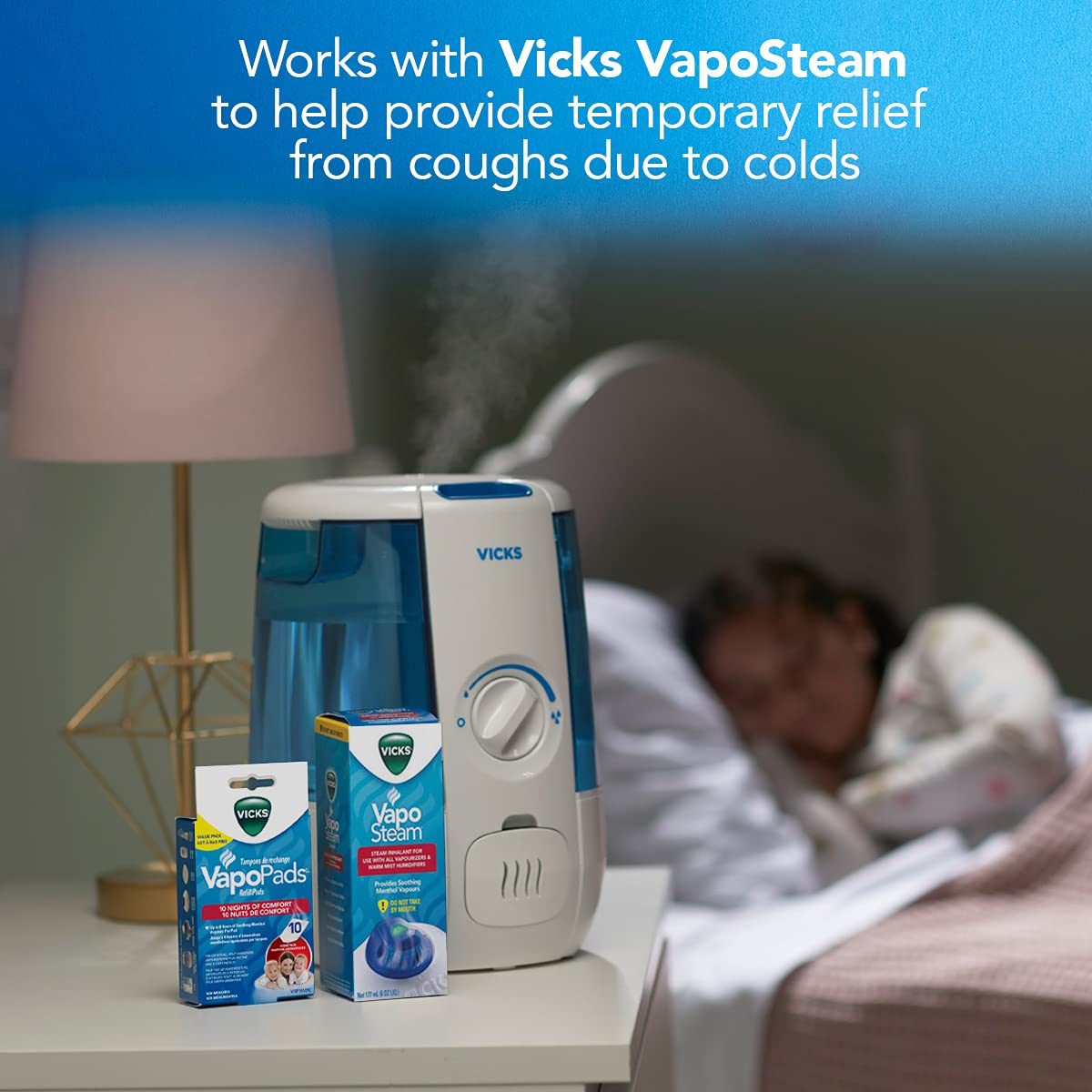 Vicks VUL600C CoolRelief Ultrasonic Cool Mist Humidifier, Medium Room Humidifier for Baby, Bedroom, Office Desk, with Variable Output Control, Scent Pad Slots, Inhalant Cup, Auto Shut-Off, 4.5L/1.2Gal