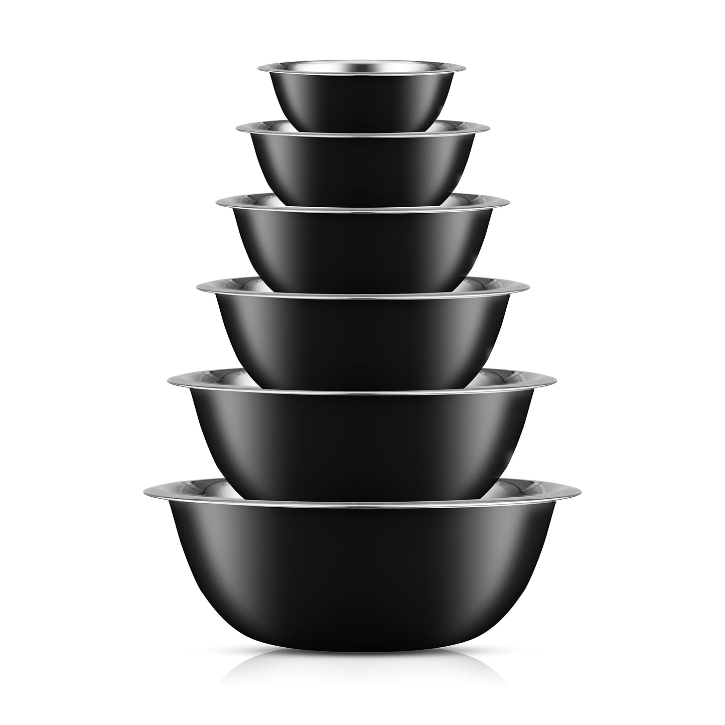 JoyJolt Stainless Steel Mixing Bowl Set - 6 Piece Nesting Bowls, 5qt to 0.5qt, Black, Perfect for Dough, Batter & Baking