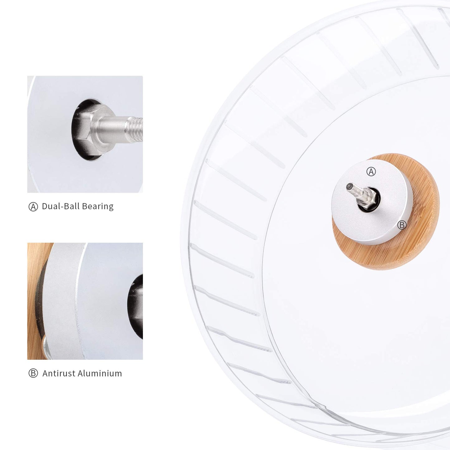 Niteangel Super-Silent Hamster Exercise Wheels - Quiet Spinner Hamster Running Wheels with Adjustable Stand for Dwarf Syrian Hamsters Gerbils Mice Or Other Small Animals (Transparent, Large)