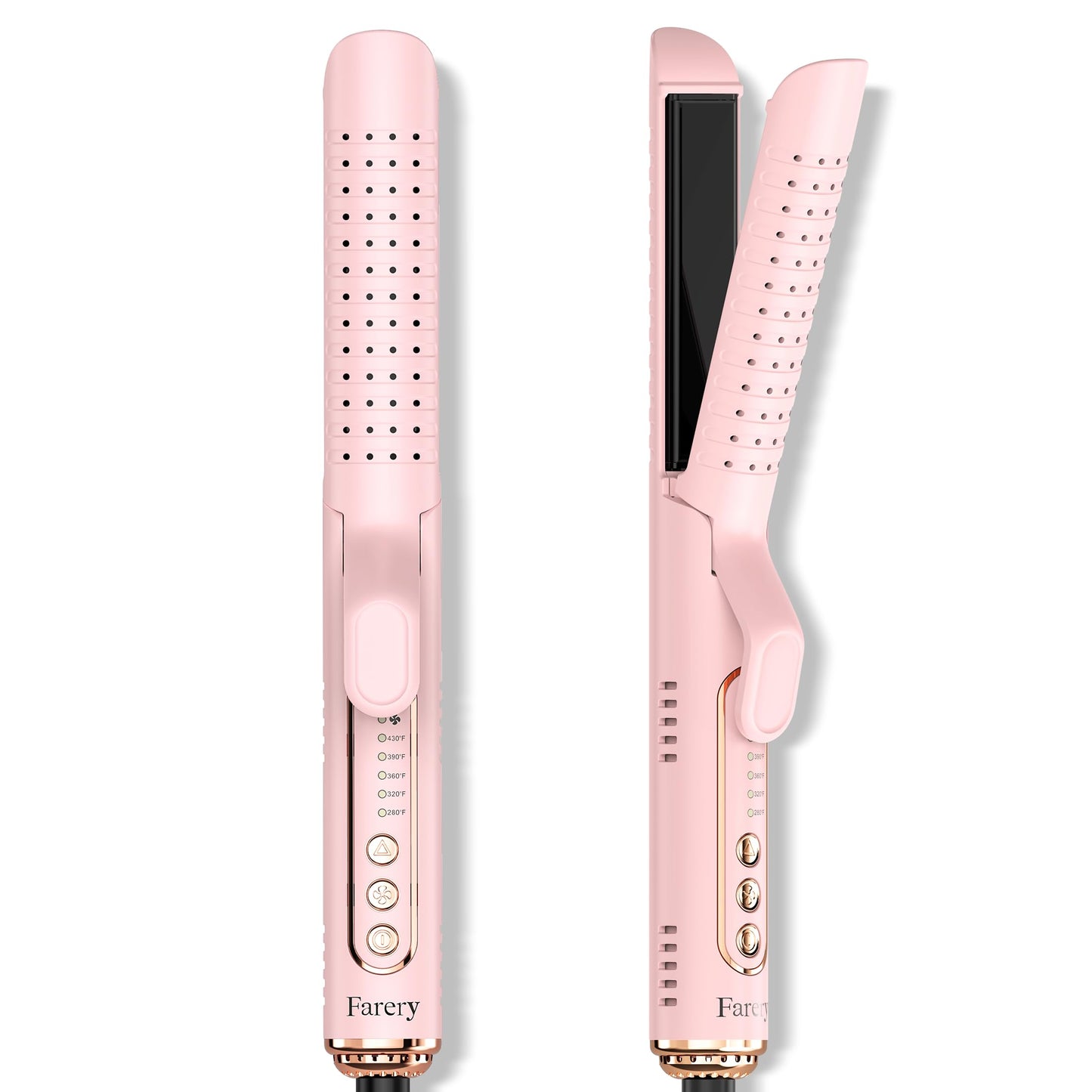 Farery Chill Set Soft-Air Curling Iron: Gentle Airflow for Quick Styling & Long-Lasting Curls, Lock in Style with Cooling Air Vents, 2-in-1 Hair Straightener & Curler with Upgraded Long Barrel, Pink