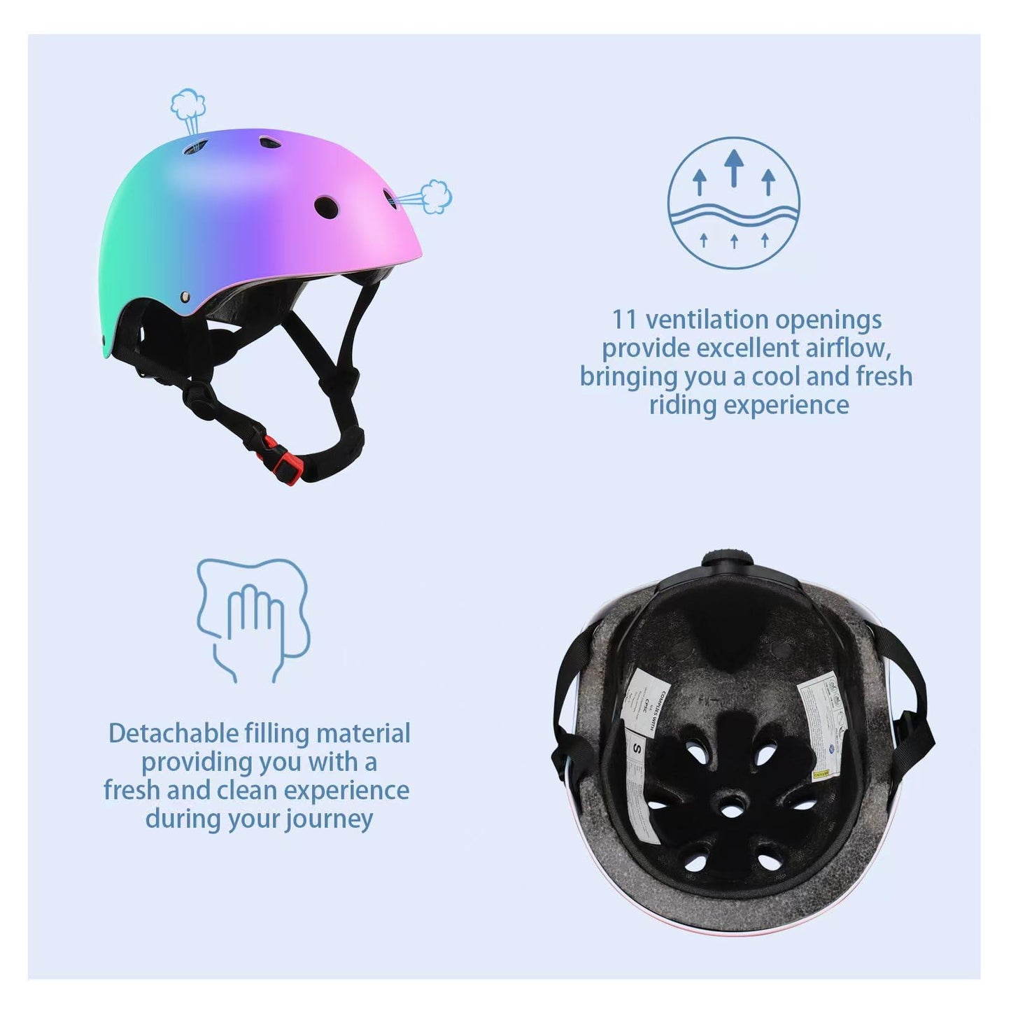 Color Gradient Adjustable Kids' Helmet with Knee & Elbow Pads Set | Multi-Sport Safety Gear for Boys & Girls Ages 3-14 | Skateboarding, Scooters, Roller & Inline Skating, Longboarding