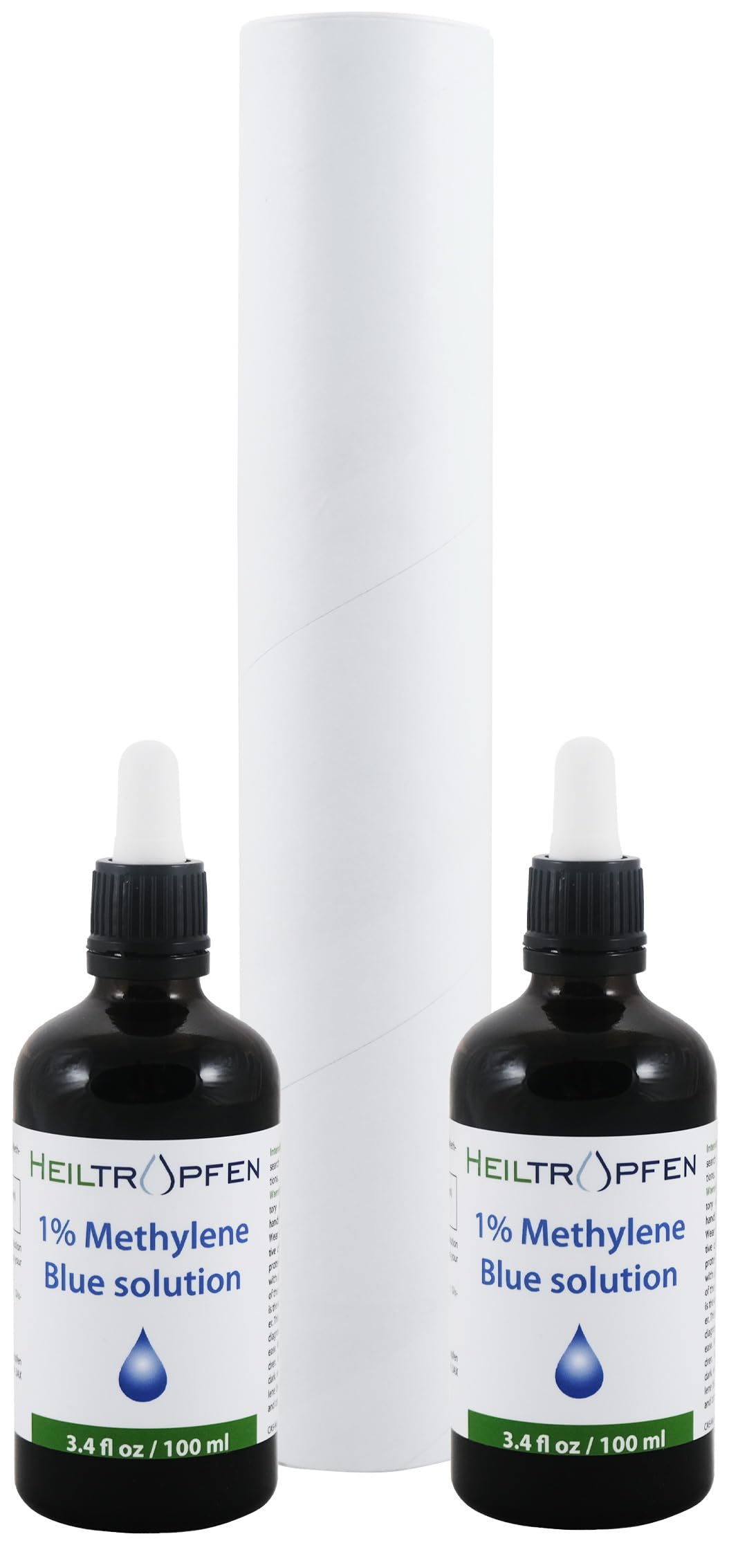 2x Methylene Blue 1% solution | 2x 3.4 Fl Oz - 2x 100 ml | Ultra High Purity | USP Pharma Grade Ingredients - Third-Party Tested | Formaldehyde free | Set of two | Glass Bottle | Heiltropfen®